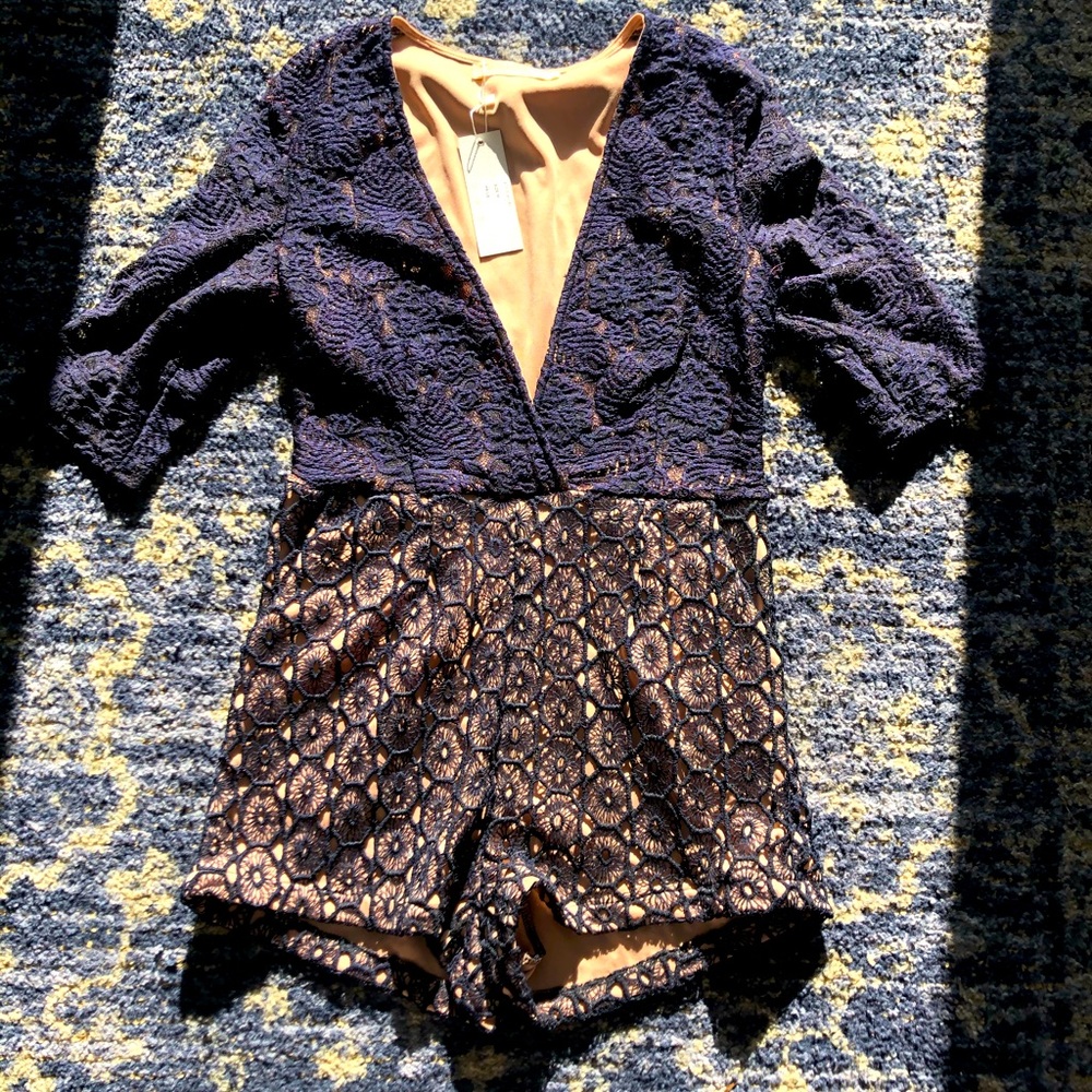 Navy Lace Romper - New With Tags